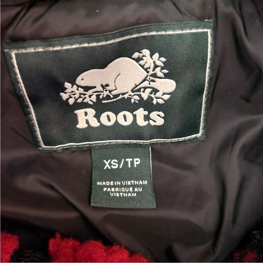 Roots Canada Sherpa Fleece Zip-Up Jacket XS Red Black Buffalo Plaid Lined Pocket - Picture 5 of 7